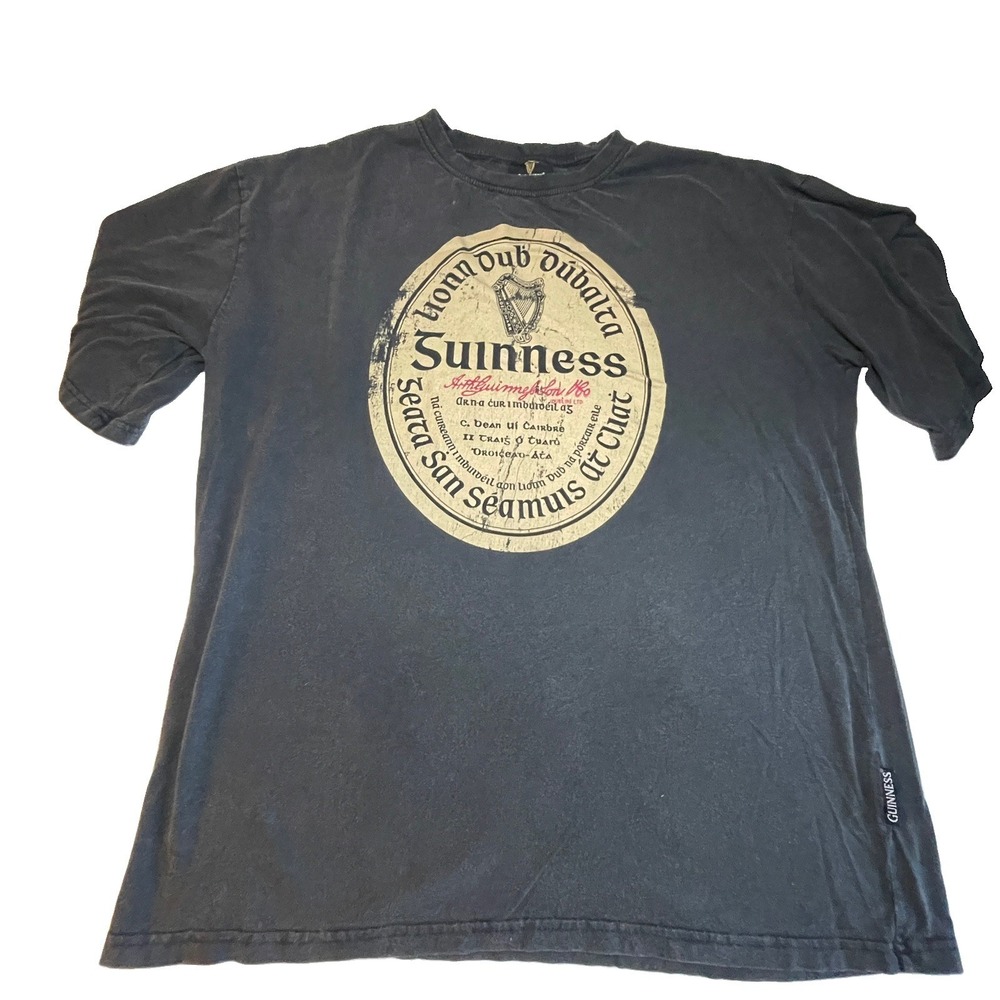 Official Guinness Black Distressed Gaelic Label T Shirt 3XL